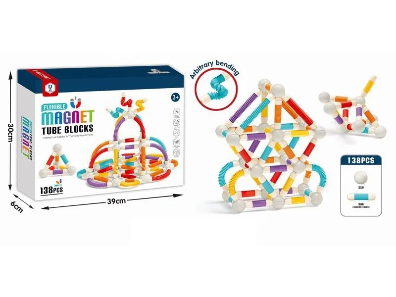 Magnetinis vamzdelių konstruktorius, 100 dalys, lanksti 3D konstrukcija · 3