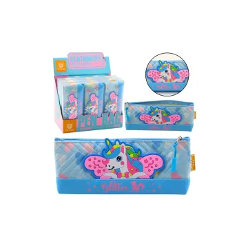 Mokyklinis pieštukinis dėklas su vienaragiu mėlynos spalvos 20 x 8,5 cm