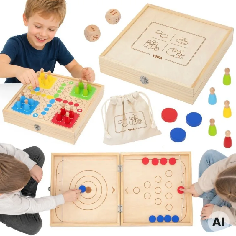Arkadinis medinis žaidimas VIGA 4-in-1: ledo ritulys, kerlingas, boulingas, „Ludo“ · 1