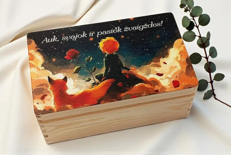 Medinė krikštadėžė su spauda „Mažasis princas“