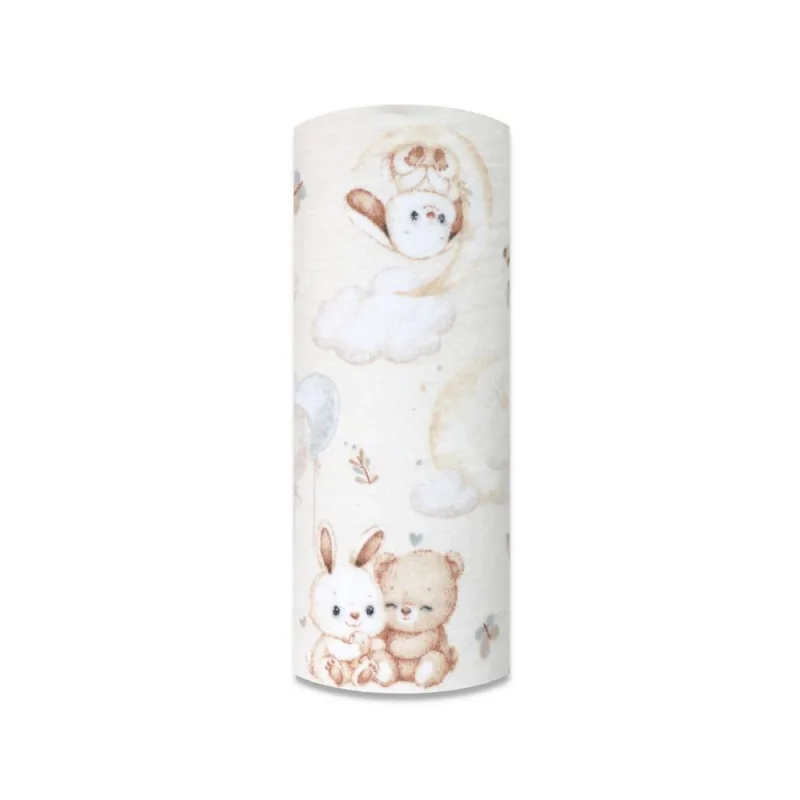 Sauskelnės - 14497 - FLANELINIS PRINTAS - EGA - Elnias ir meškiukas TEDDY - BEIGE - dydis 70x80 cm · 1