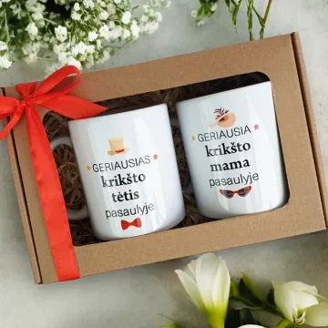 Standartiniai puodeliai „Geriausias krikšto tėtis pasaulyje ir Geriausia krikšto mama pasaulyje“