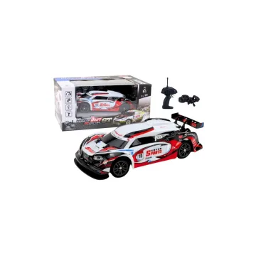 Nuotoliniu būdu valdomas RC sportinis automobilis 1:16 Driftas keičiamais ratais, baltas/raudonas