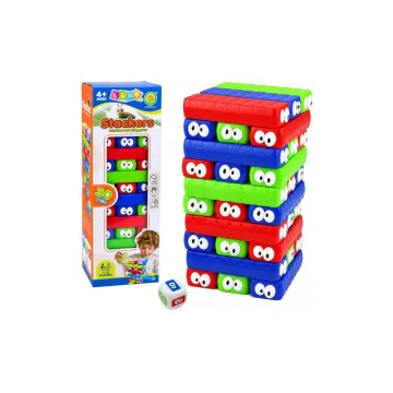 Šeimos vikrumo žaidimas „Kubelių bokštas su akimis“ – spalvoti kubeliai, 30 vnt