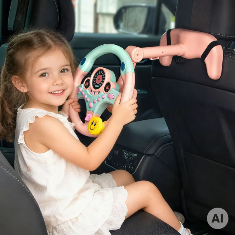 Interaktyvus automobilio vairas WOOPIE su švieselėmis, rožinis · 2