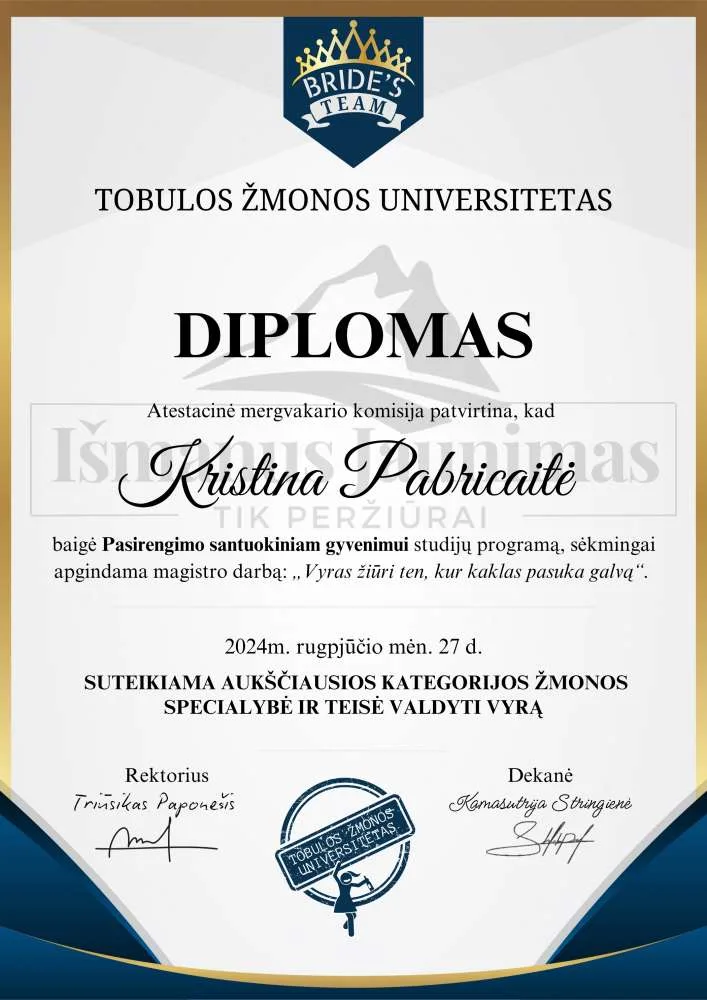 Skaitmeninis mergvakario diplomas ir jo priedėlis (PDF / PNG / JPG failas spaudai)
