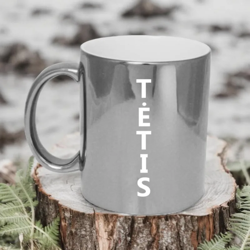 Sidabro spalvos veidrodinis puodelis „TĖTIS“