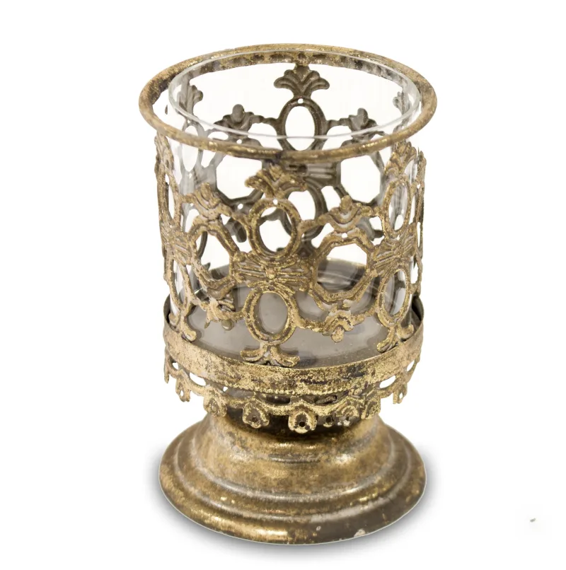 Žvakidė sendinto metalo aukso spalvos — 15x10x10 cm