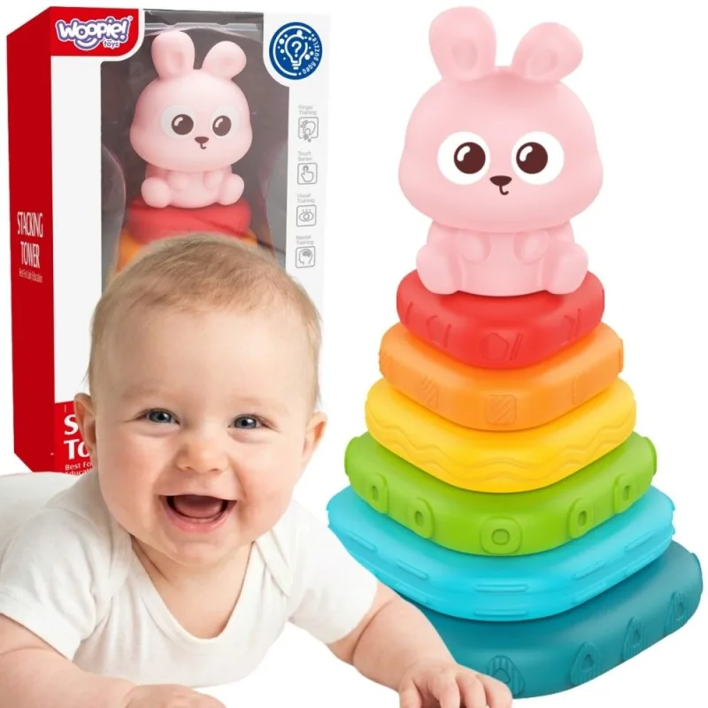 Spalvota rūšiavimo piramidė WOOPIE BABY Zuikis, nuo 6 mėn. · 1