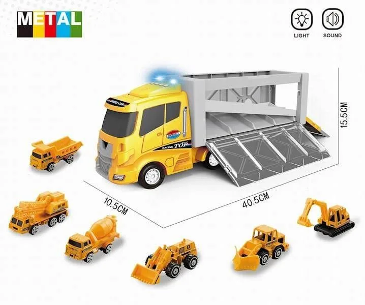 Žaislinis sunkvežimis vilkikas su metalinės konstrukcijos automobiliais · 1