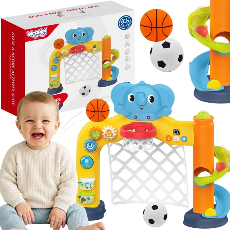 Interaktyvus sporto centras WOOPIE BABY 2in1: vartai ir krepšinio lankas su drambliuku · 1