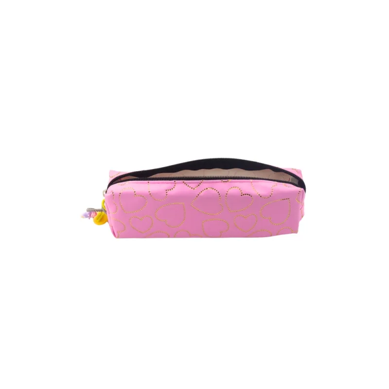 Vieno skyriaus pieštukų dėklas 20x6,5 cm, Golden Hearts rožinis · 2