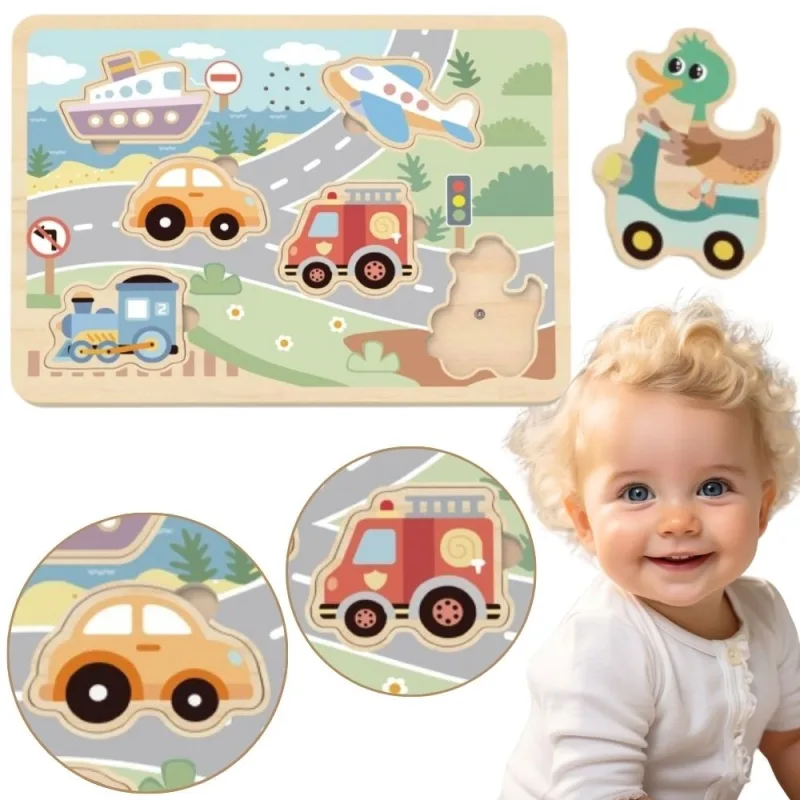 Medinė interaktyvi dėlionė TOOKY TOY Transporto priemonės · 1