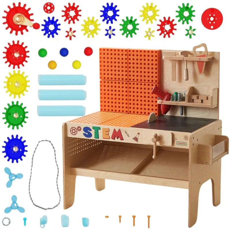 Masterkidz medinės STEM dirbtuvės XXL su įrankiais ir mechanikos sistema · 1