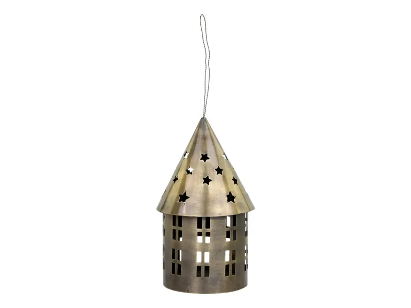 Sendinto žalvario žvakidė namukas — H18/D10 cm