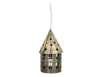 Sendinto žalvario žvakidė namukas — H18/D10 cm
