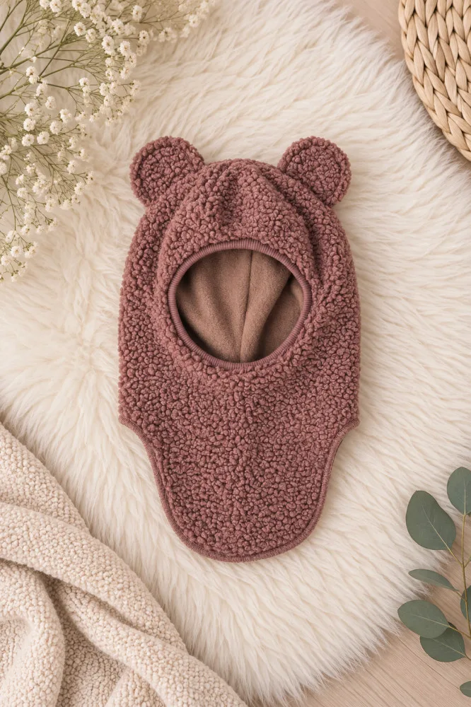 Rudas žieminis vaikiškas Teddy šalmukas su ausytėmis