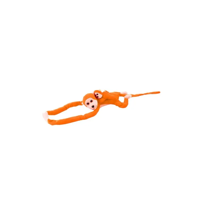 Pliušinė beždžionė su kūdikiu talismanu, oranžinė su garsu 70 cm · 3