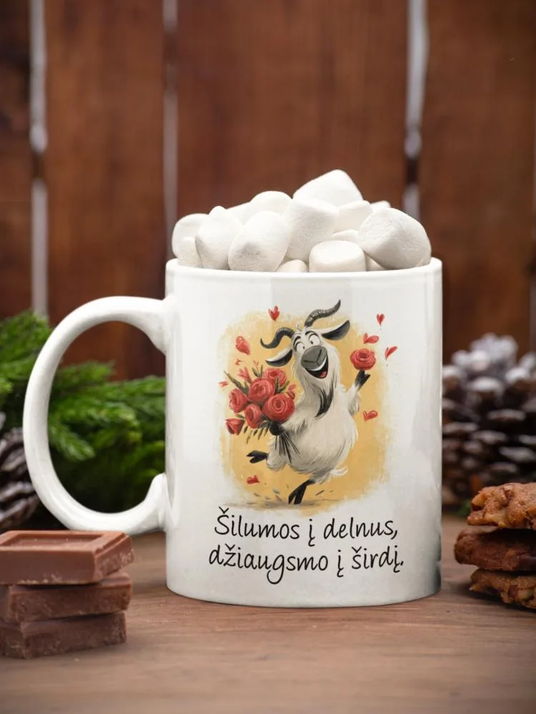 Standartinis puodelis su ožka „Šilumos į delnus, džiaugsmo į širdį“