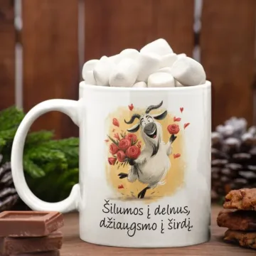 Standartinis puodelis su ožka „Šilumos į delnus, džiaugsmo į širdį“