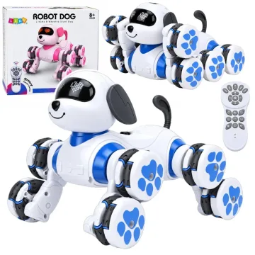 Nuotoliniu būdu valdomas robotas-šuo su 8 ratais, 360° driftas, akrobatiniai triukai, mėlynos spalvos