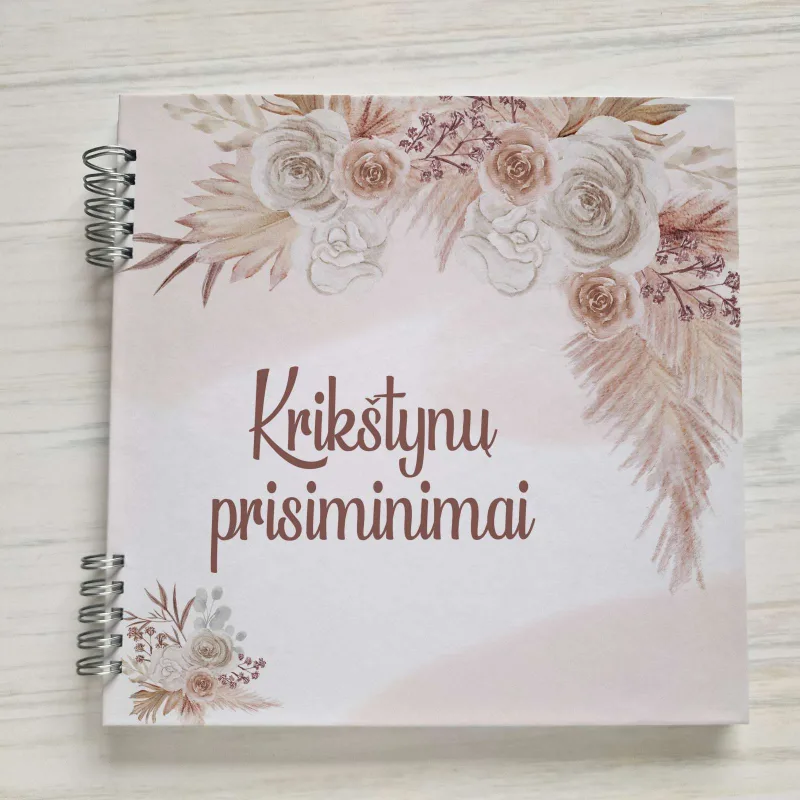 Palinkėjimų knyga krikštynoms baltais lapais „Pampas grass“