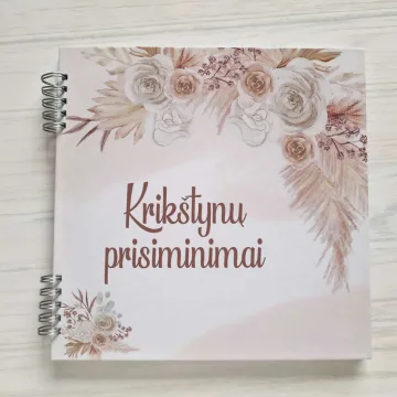 Palinkėjimų knyga krikštynoms baltais lapais „Pampas grass“