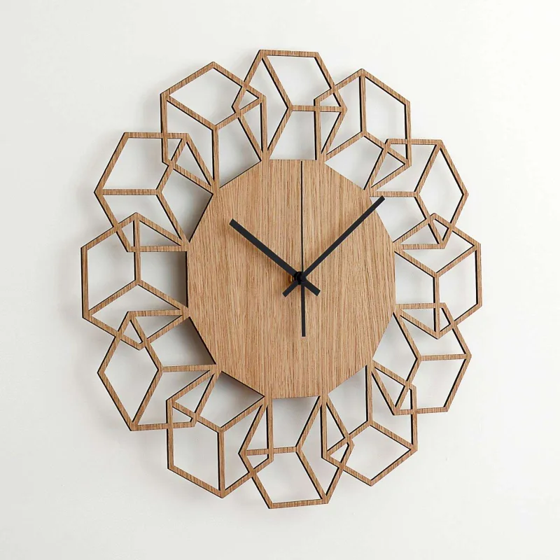 Sieninis ąžuolo faneruotės laikrodis CUBEFLOWER
