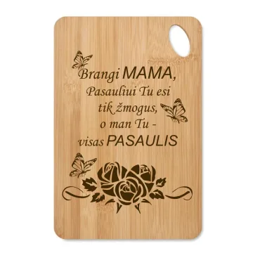 Stačiakampio formos bambukinė pjaustymo lentelė „Brangi mama, pasauliui“