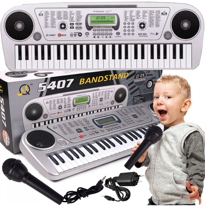 Vaikiškas pianinas su mikrofonu, 54 klavišai, sidabrinis · 1