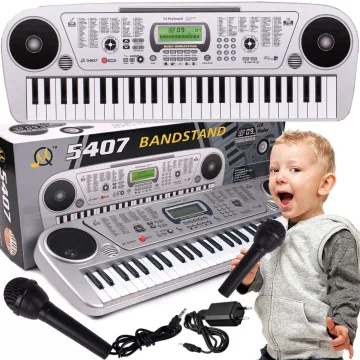 Vaikiškas pianinas su mikrofonu, 54 klavišai, sidabrinis