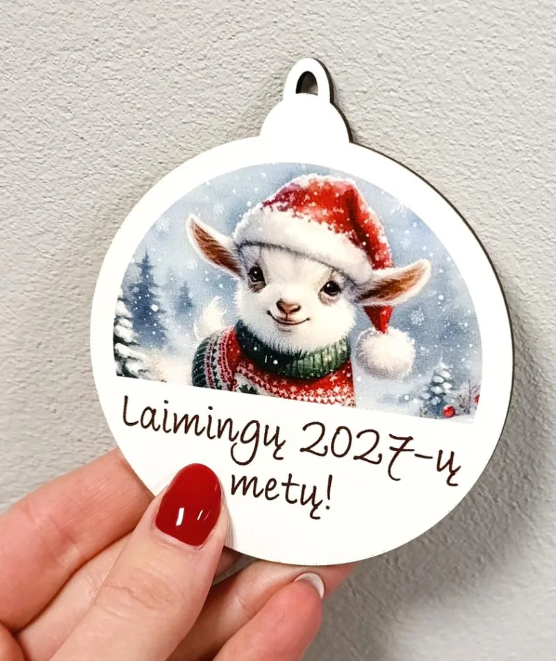 Kalėdinis žaisliukas su ožka „Laimingų 2027-ų metų“ · 2