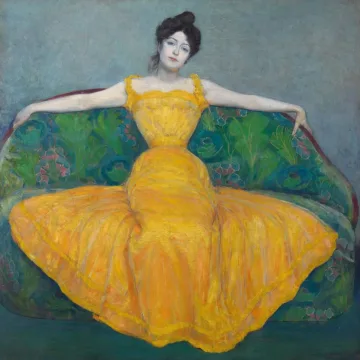 Reprodukcija „Moteris geltona suknele“, Max Kurzweil (1899)