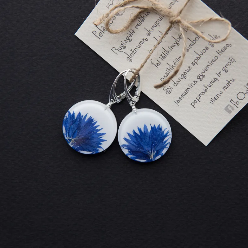 Apvalūs sidabriniai auskarai „Rugiagėlės“ (24mm)