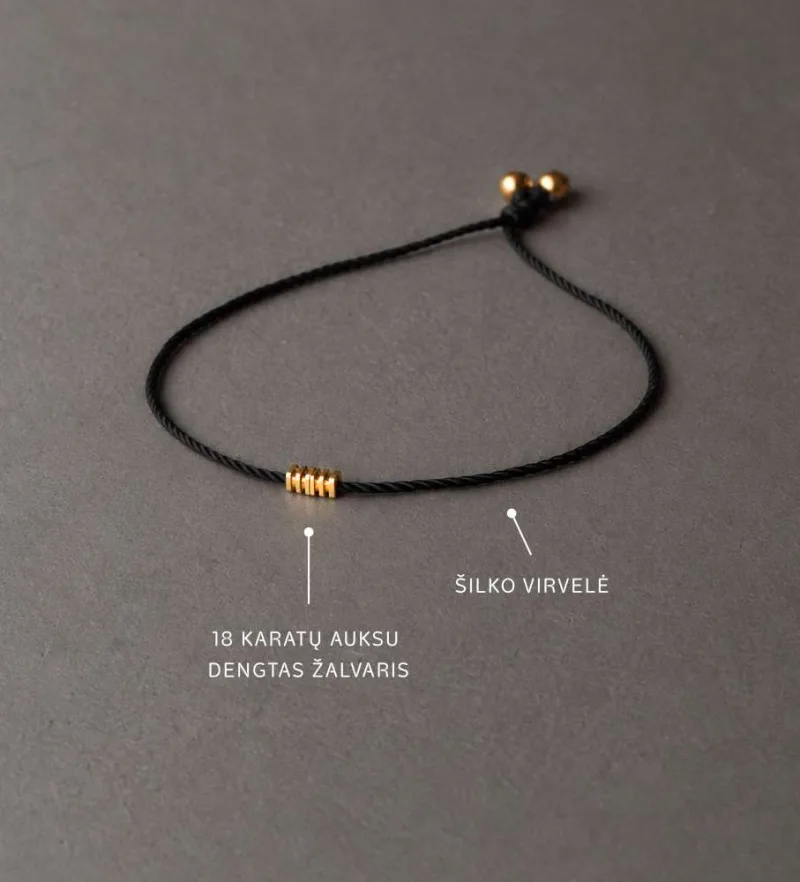 Minimalistinė juodo siūlo apyrankė su auksu moterims · 3