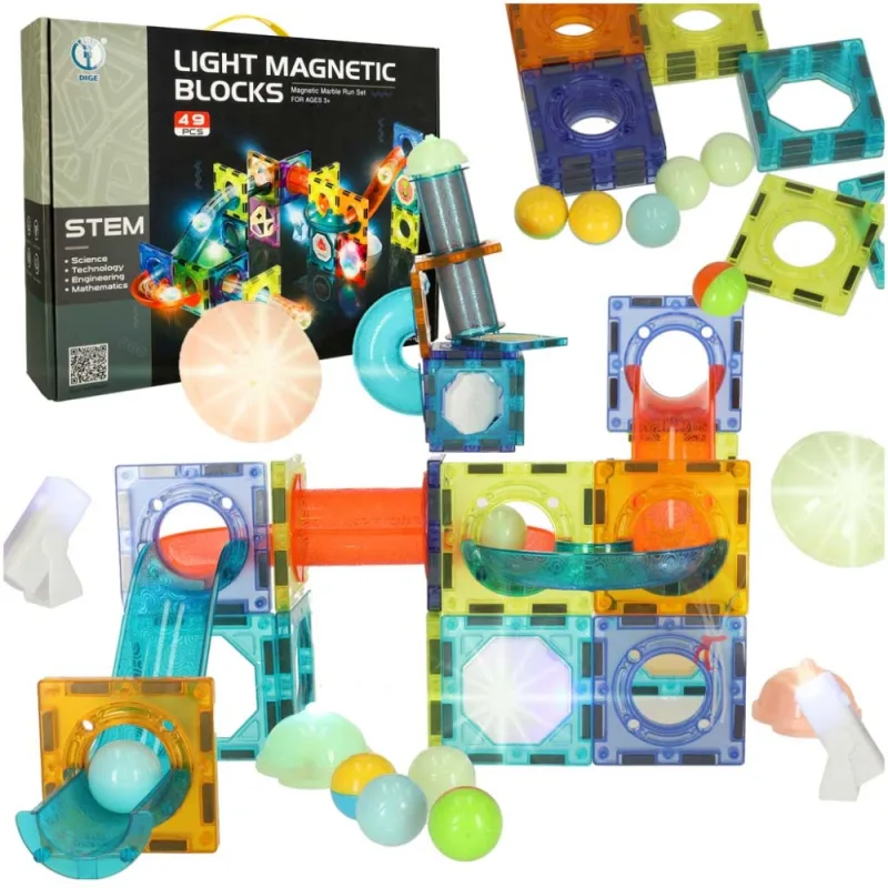 Magnetinis konstruktorius Šviečiantis rutuliukų takelis 49 el. · 1