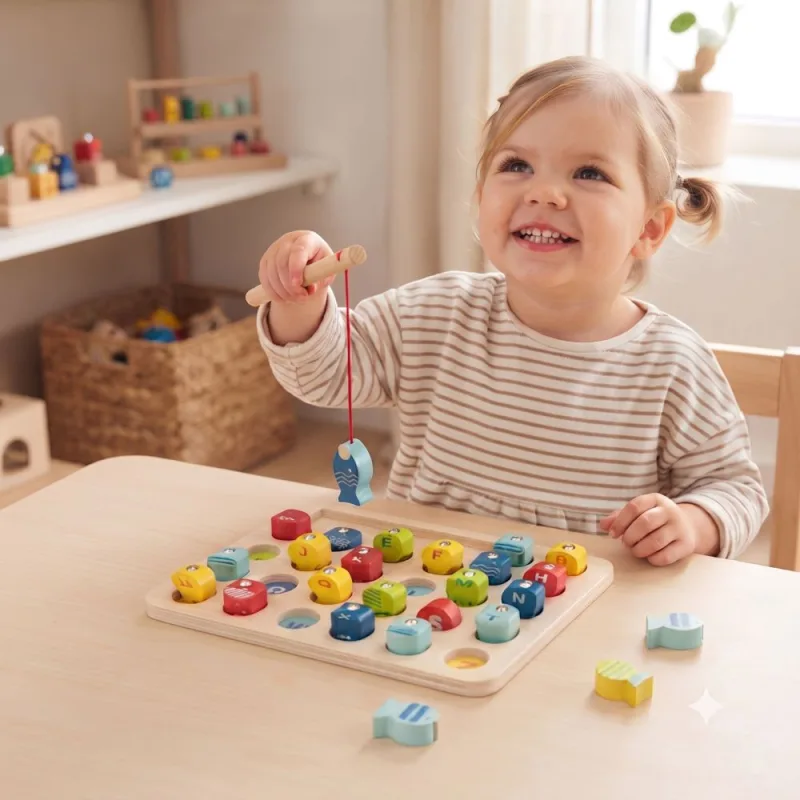 Medinis žvejybos žaidimas Tooky Toy, skirtas raidžių mokymuisi, 29 vnt · 2