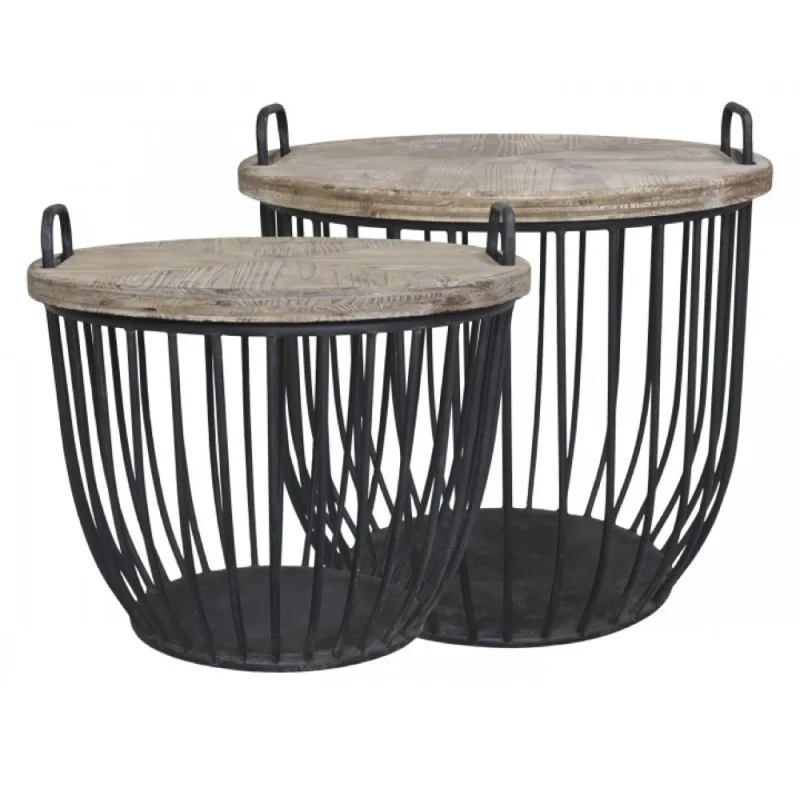 Kipariso medienos ir sendinto metalo kavos staliukas — H48/D57 cm