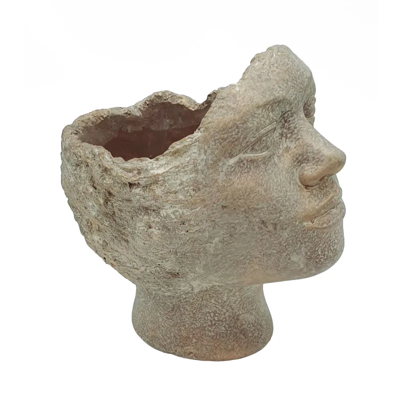 Didelis bronzinės spalvos vazonas su moters veidu — 18cm