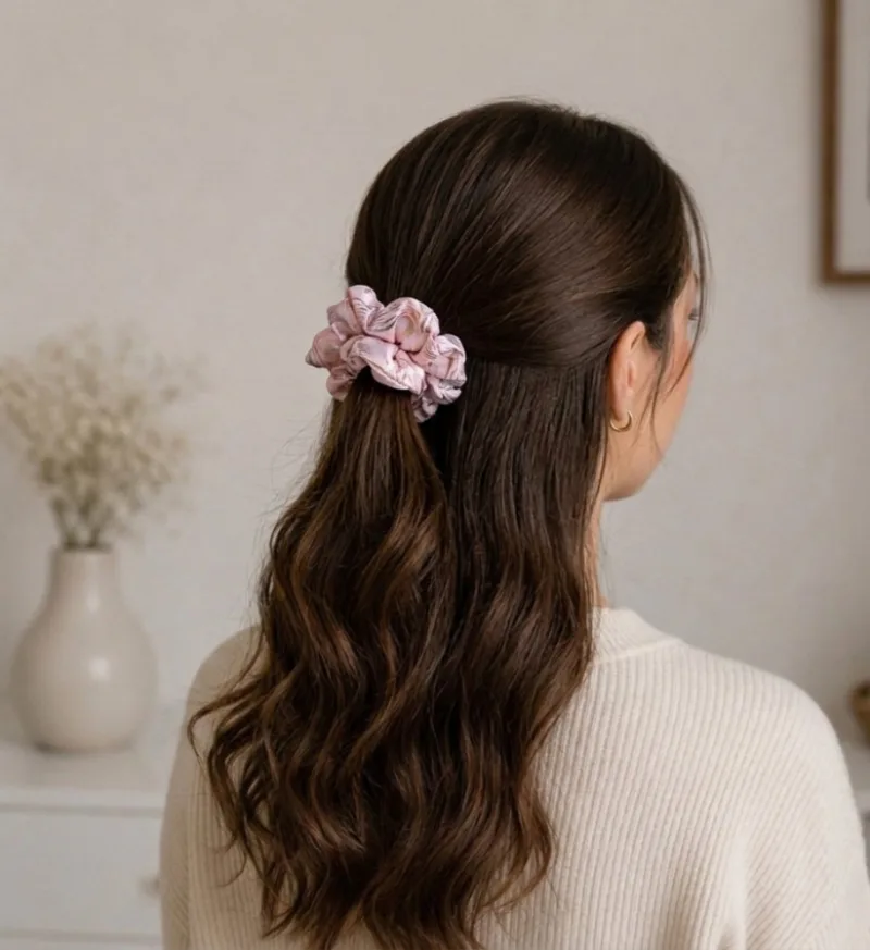 Rožinė plaukų gumytė su auksiniais ornamentais