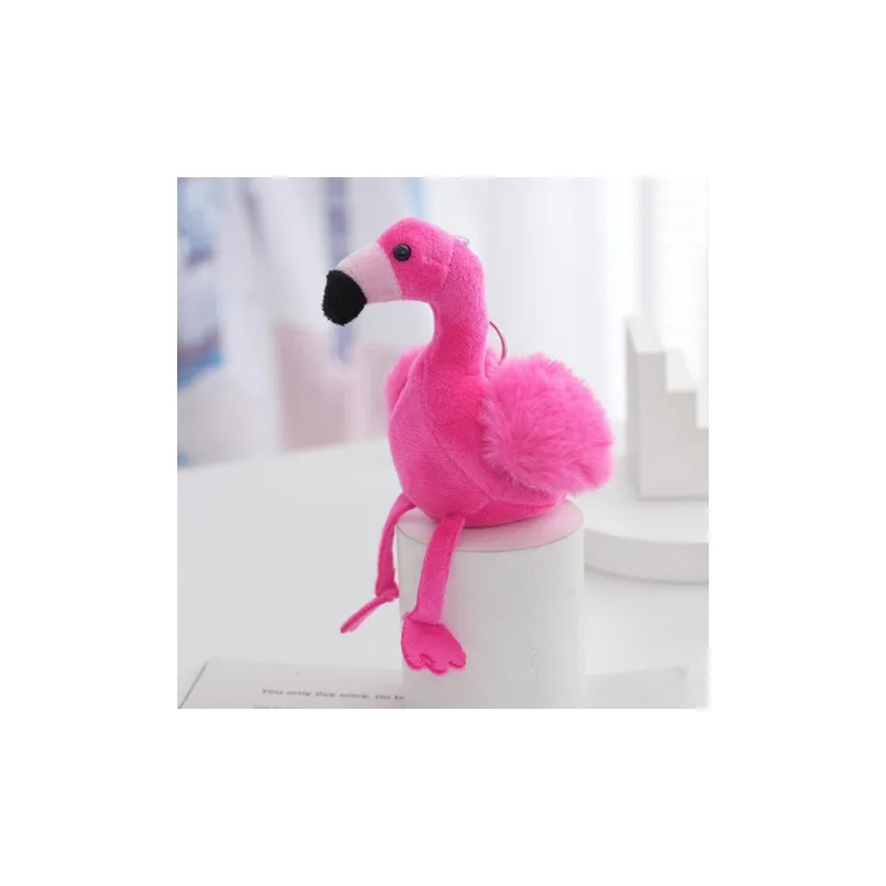 Pliušinis raktų pakabukas pūkuotas Flamingas rožinis 12cm · 2