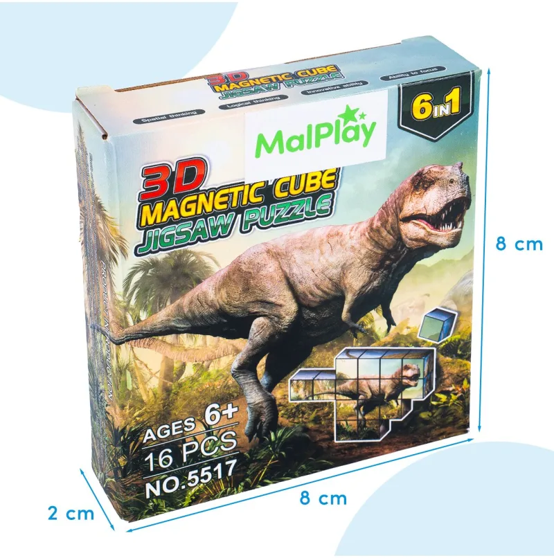 Magnetinių kaladėlių 3D dėlionė Dinozaurai, 16 vnt. · 3