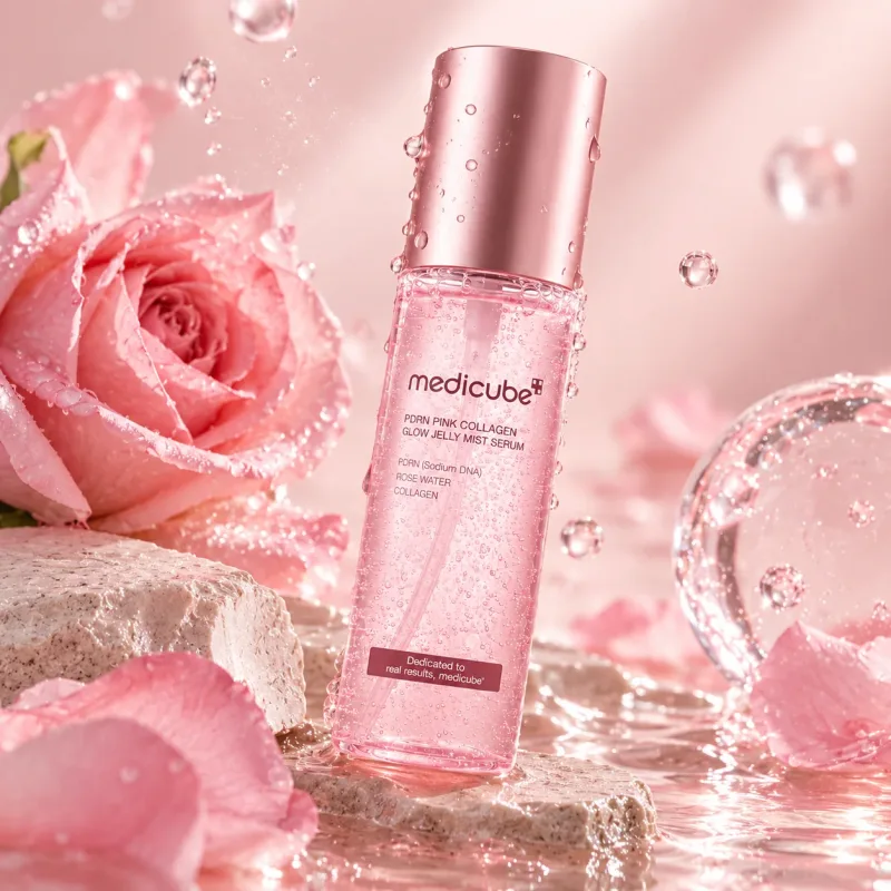 PDRN Pink Collagen Glow Jelly Mist Serum – purškiamas veido serumas su PDRN, 60 ml. · 2