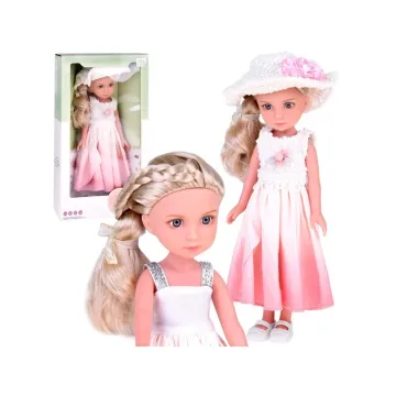 Elegantiška lėlė su skrybėlaite ir ilgais blond plaukais ZA5314