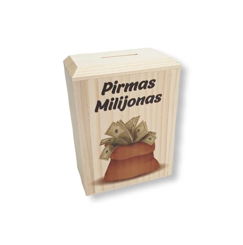 Medinė taupyklė „Pirmas milijonas“ (13,5x10x6)