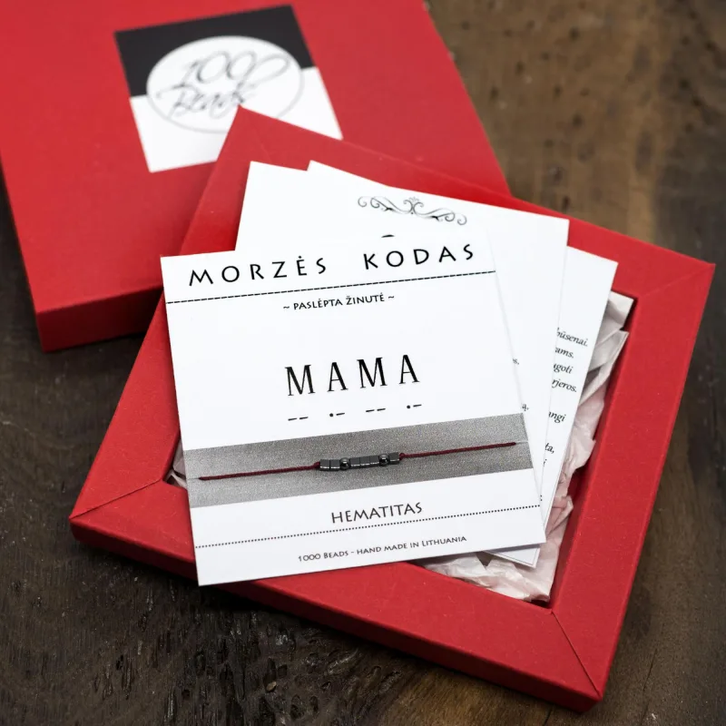 Raudono (juodo) siūlo apyrankė Morzės abėcėle „Mama“