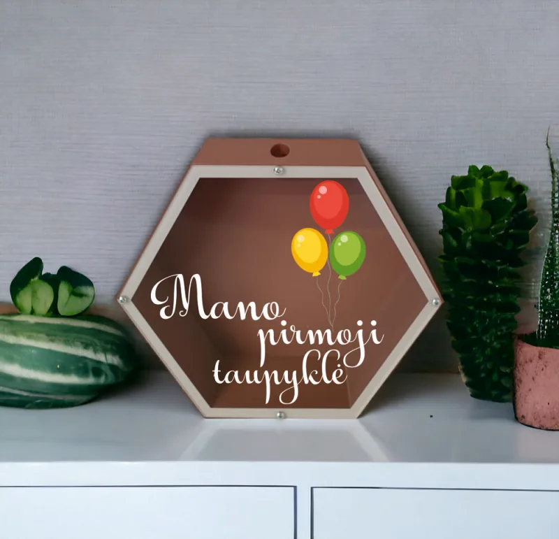 3D Taupyklė šešiakampė „Mano pirmoji taupyklė“