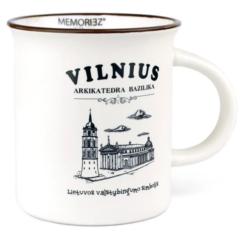 Keramikinis puodelis „Vilnius Arkikatedra Bazilika“ baltas matinis 280ml MEMORIEZ