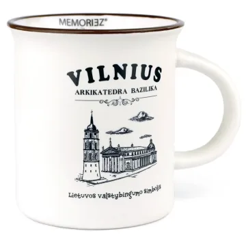 Keramikinis puodelis „Vilnius Arkikatedra Bazilika“ baltas matinis 280ml MEMORIEZ