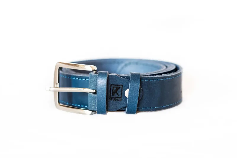 Denim mėlynas blizgus odinis diržas · 2